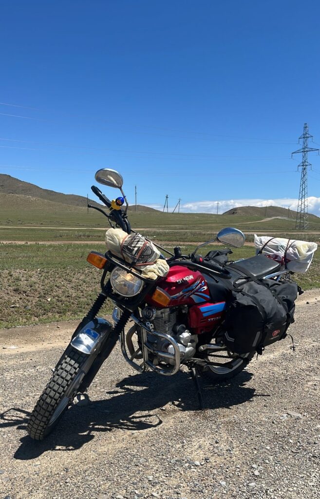 motorbike packed with gear in mongolia