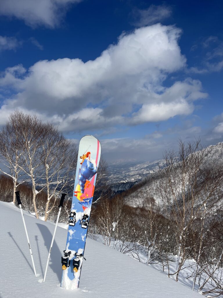 monoski with clear skis and fresh powder snow